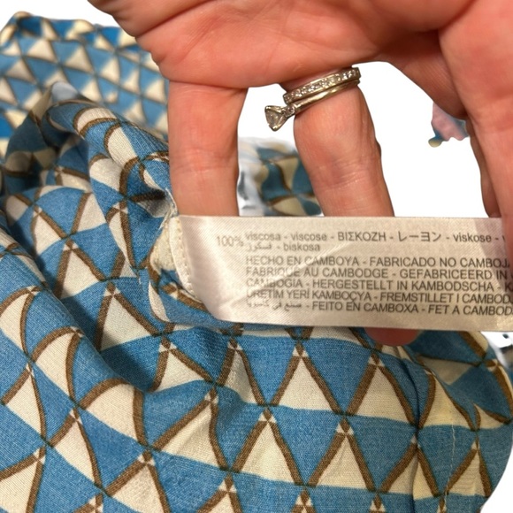 NWT Zara blue geometric satin set size XS shirt and pants flare 70a bloggers - Picture 7 of 14